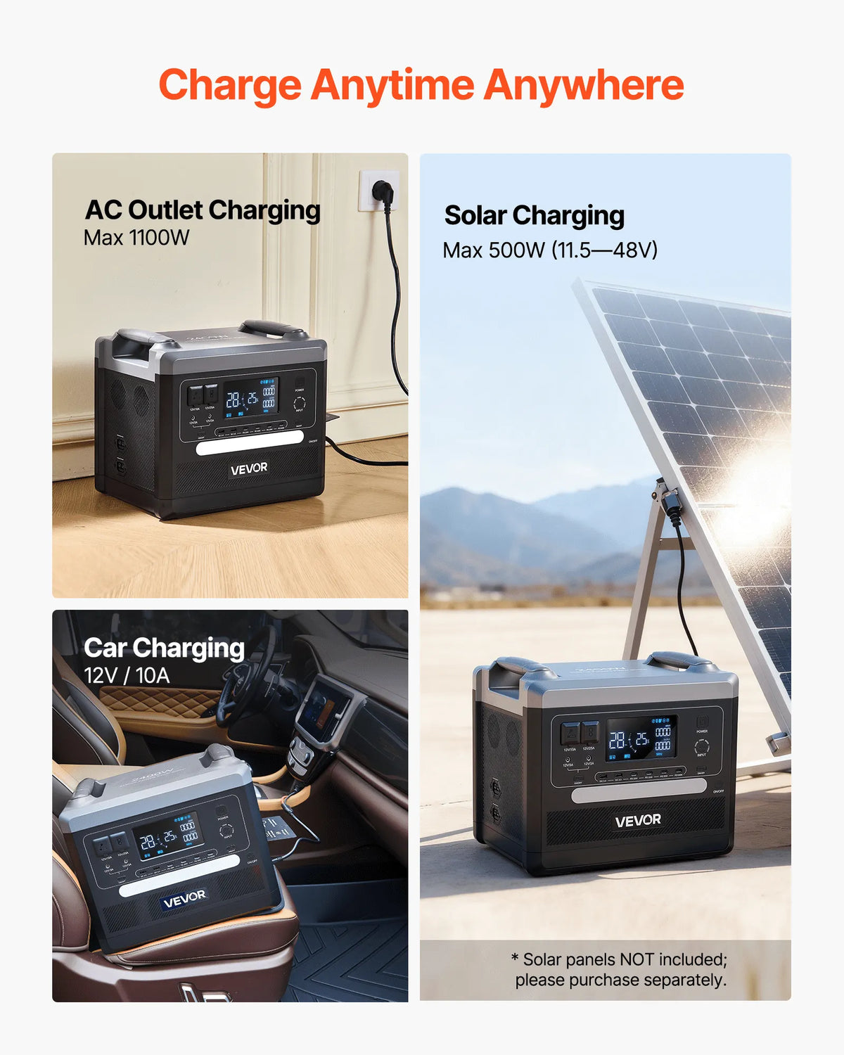 VEVOR Uzlādes stacija 2400W/2160Wh — paplašināma