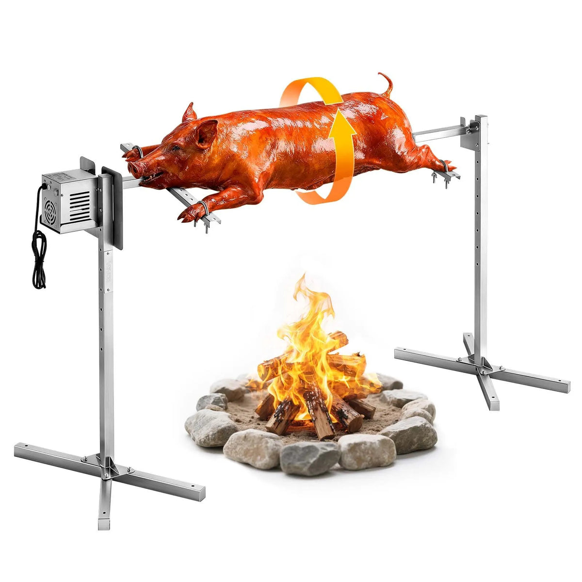 VEVOR Electric Rotisserie Grill AC 220–240 V with 8 Height Levels, 38 W Motor, Stainless Steel Construction and 40 kg Max Load, Automatic BBQ Grill Kit for Outdoor Parties