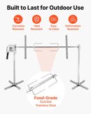 VEVOR elektriskais rotācijas grils AC 220–240 V ar 8 augstuma līmeņiem, 38 W motoru, nerūsējošā tērauda konstrukciju un maksimālo slodzi 40 kg, automātisks BBQ grila komplekts ballītēm ārpus telpām