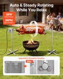 VEVOR elektriskais rotācijas grils AC 220–240 V ar 8 augstuma līmeņiem, 38 W motoru, nerūsējošā tērauda konstrukciju un maksimālo slodzi 60 kg, automātisks BBQ grila komplekts pasākumiem