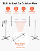 VEVOR elektriskais rotācijas grils AC 220–240 V ar 8 augstuma līmeņiem, 38 W motoru, nerūsējošā tērauda konstrukciju un maksimālo slodzi 60 kg, automātisks BBQ grila komplekts pasākumiem