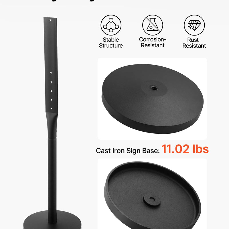 VEVOR pārnēsājams zīmju statīvs, 2 gab., augstums 1230 mm, metāla statīvi ar smaga čuguna pamatni, vairāku caurumu dizains ērtai uzstādīšanai, vēja izturīgs, lietošanai telpās un ārā, stāvvietām, brīdinājumiem, paziņojumiem - ZEMLETES.LV
