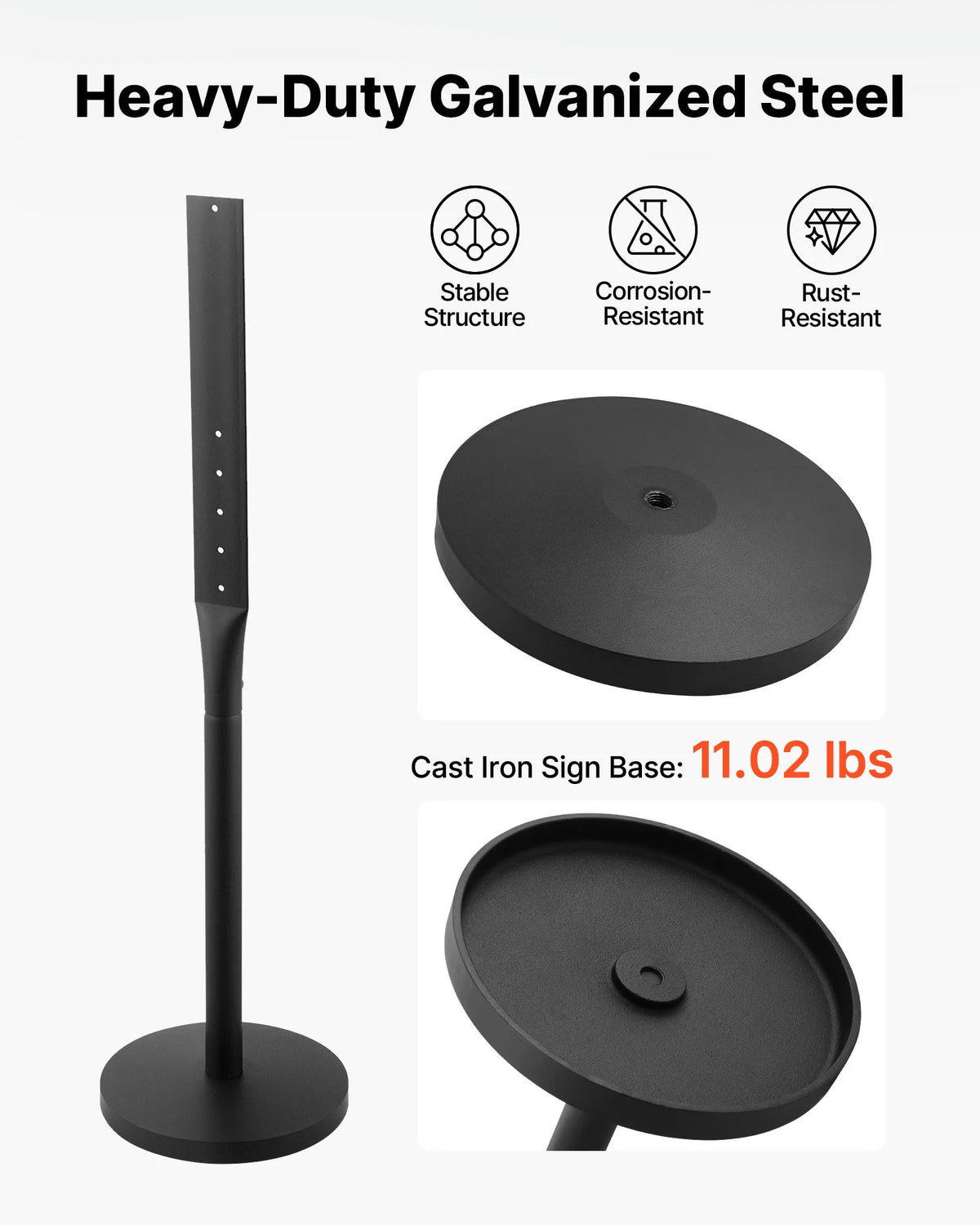 VEVOR pārnēsājams zīmju statīvs, 2 gab., augstums 1230 mm, metāla statīvi ar smaga čuguna pamatni, vairāku caurumu dizains ērtai uzstādīšanai, vēja izturīgs, lietošanai telpās un ārā, stāvvietām, brīdinājumiem, paziņojumiem - ZEMLETES.LV