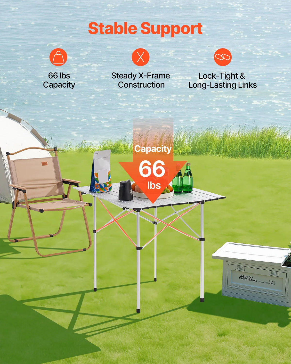 Folding Camping Table, Lightweight Portable Aluminium Table with Rolling Surface, Compact Design with Carry Bag, Suitable for Outdoor Cooking, Picnics, Travelling and Beach Relaxation, Silver VEVOR