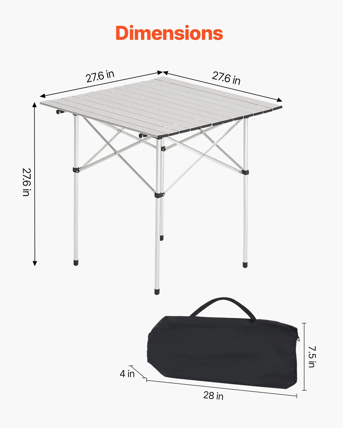 Folding Camping Table, Lightweight Portable Aluminium Table with Rolling Surface, Compact Design with Carry Bag, Suitable for Outdoor Cooking, Picnics, Travelling and Beach Relaxation, Silver VEVOR