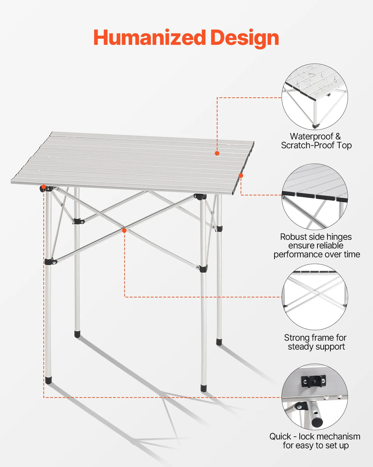 Folding Camping Table, Lightweight Portable Aluminium Table with Rolling Surface, Compact Design with Carry Bag, Suitable for Outdoor Cooking, Picnics, Travelling and Beach Relaxation, Silver VEVOR