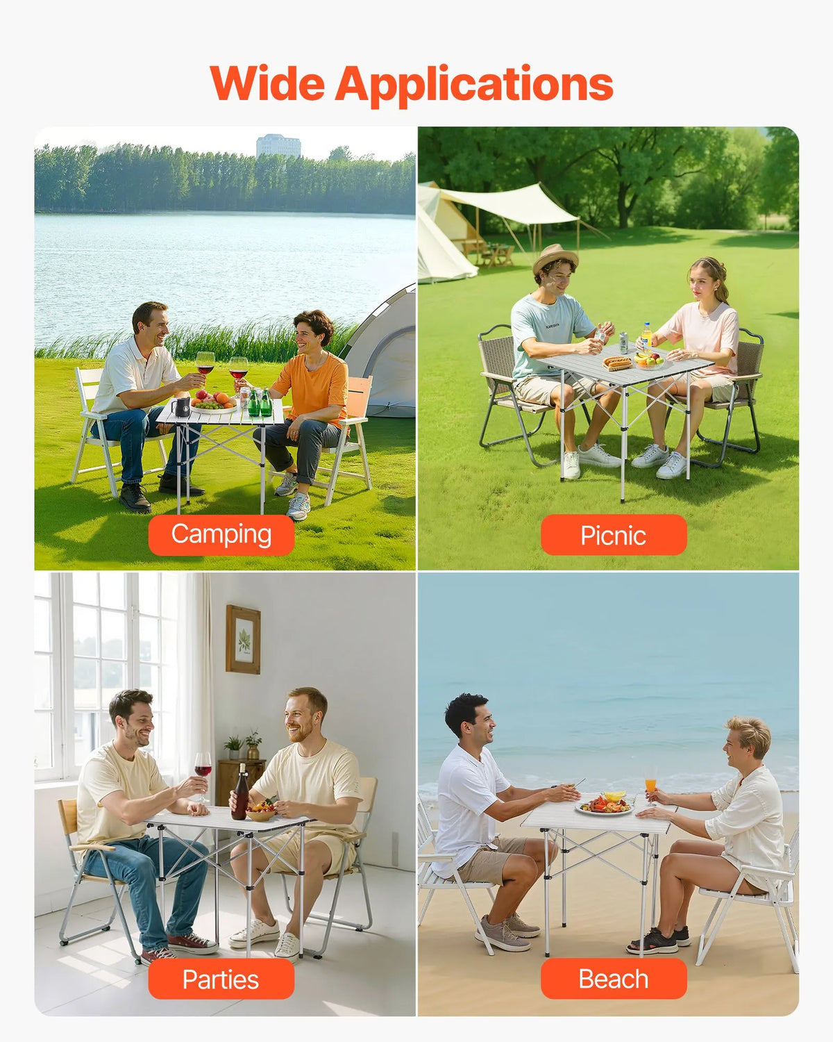 Folding Camping Table, Lightweight Portable Aluminium Table with Rolling Surface, Compact Design with Carry Bag, Suitable for Outdoor Cooking, Picnics, Travelling and Beach Relaxation, Silver VEVOR