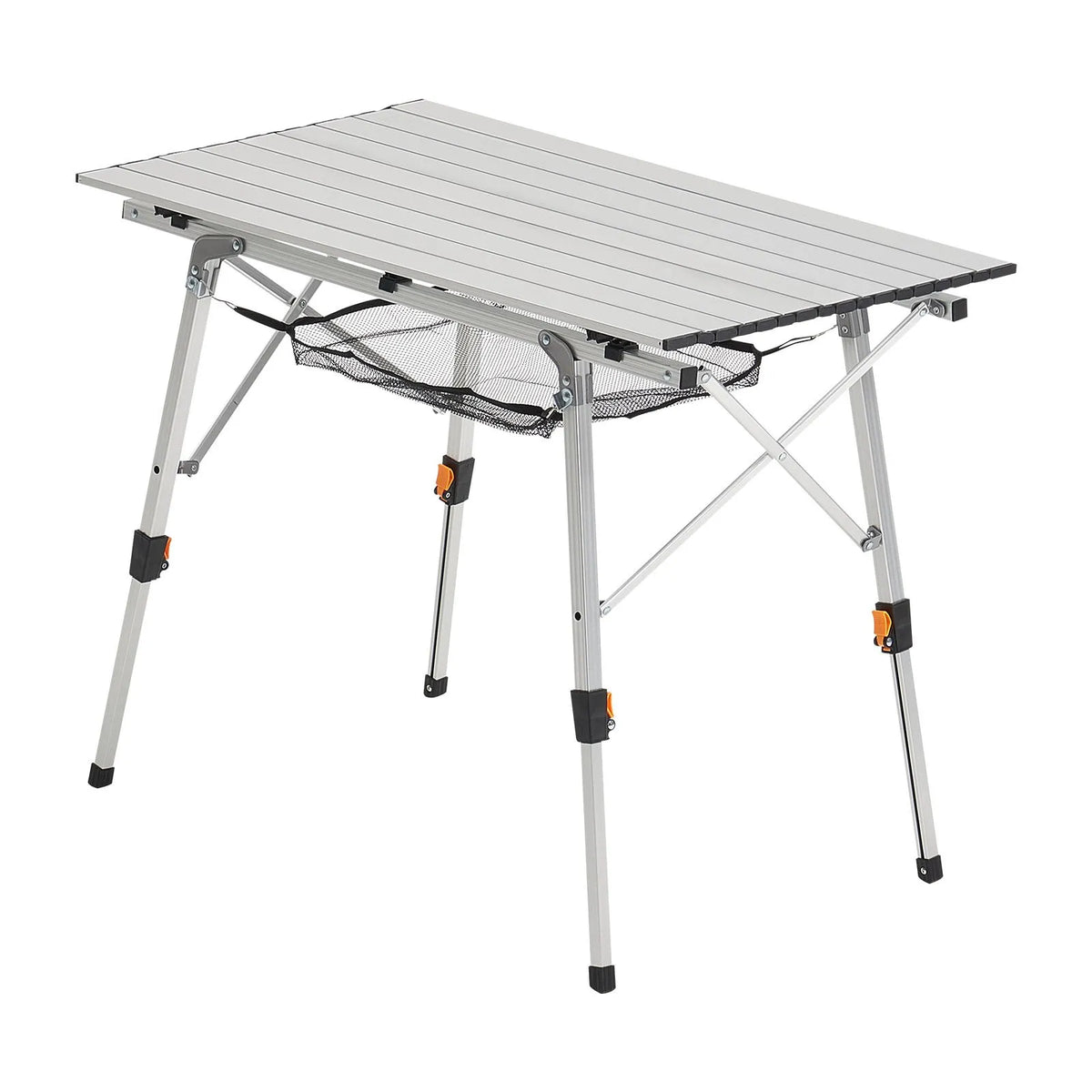VEVOR Folding Camping Table, Lightweight Portable Aluminium Table with Adjustable Height, Mesh Top Shelf and Carry Bag, Suitable for Outdoor Grilling, Picnics and Camping, Silver