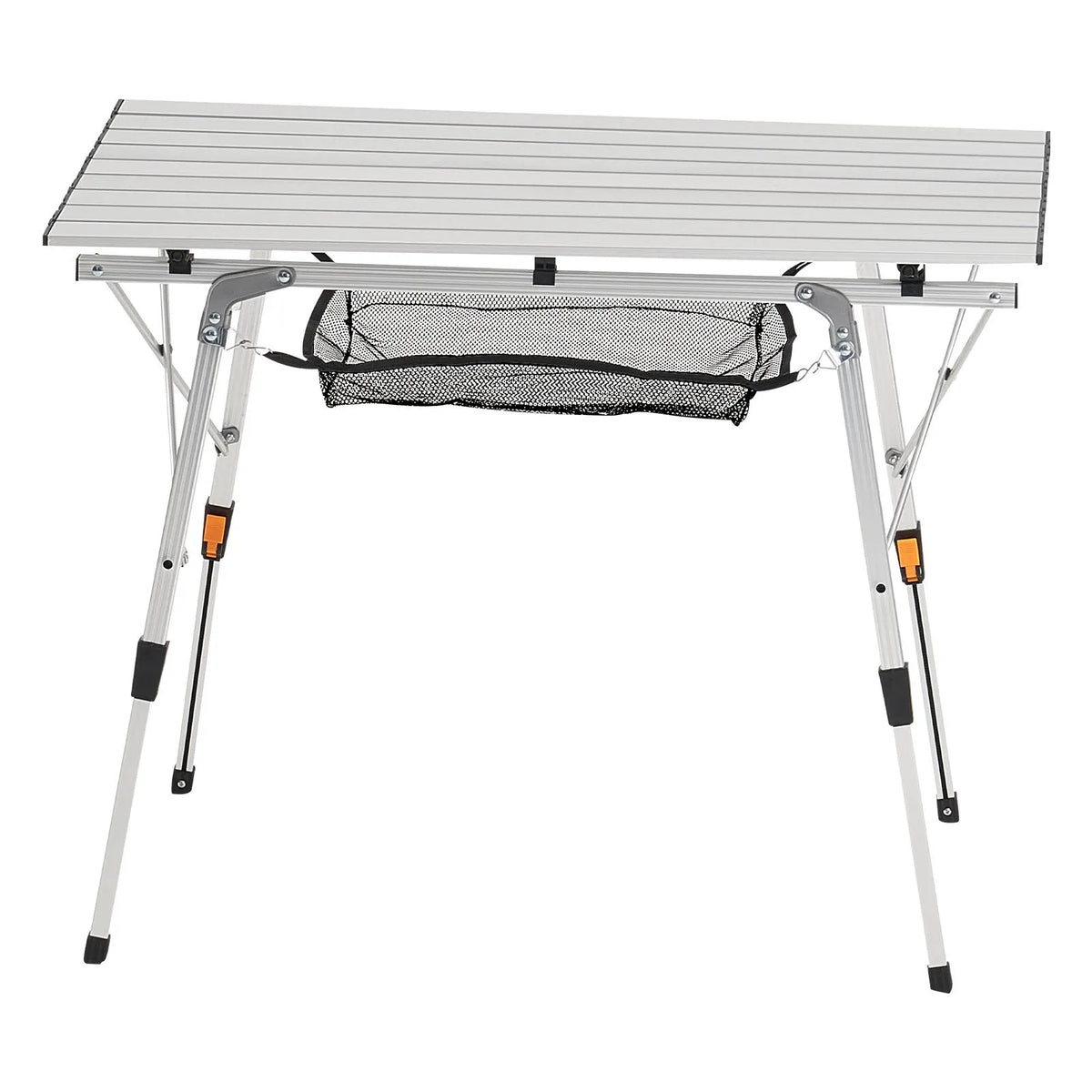 VEVOR Folding Camping Table, Lightweight Portable Aluminium Table with Adjustable Height, Mesh Top Shelf and Carry Bag, Suitable for Outdoor Grilling, Picnics and Camping, Silver