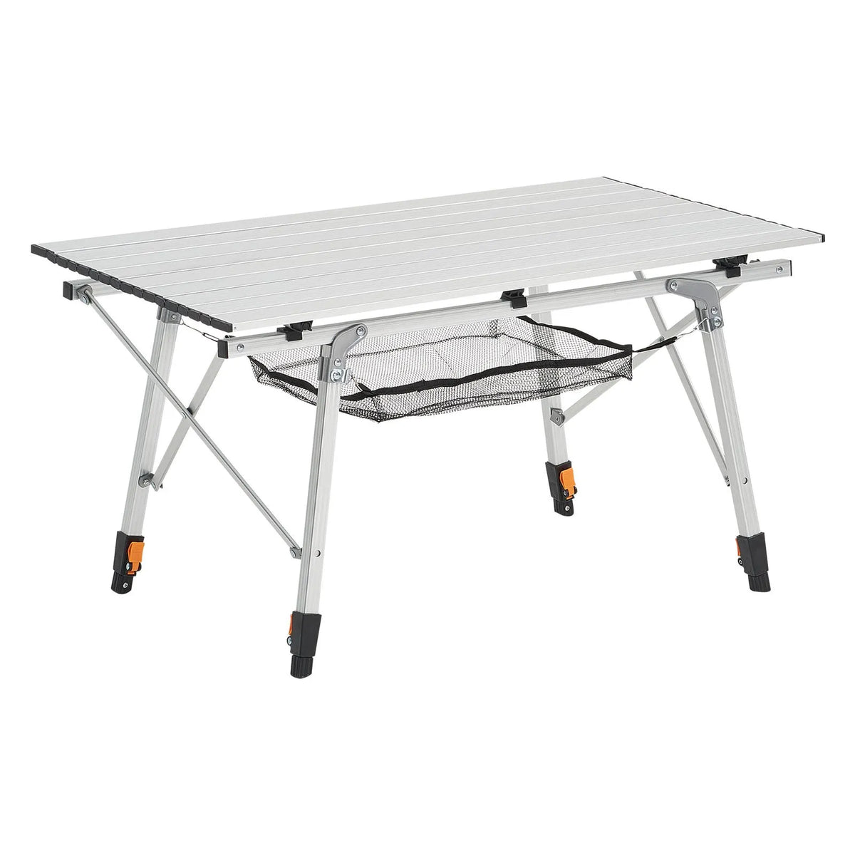 VEVOR Folding Camping Table, Lightweight Portable Aluminium Table with Adjustable Height, Mesh Top Shelf and Carry Bag, Suitable for Outdoor Grilling, Picnics and Camping, Silver