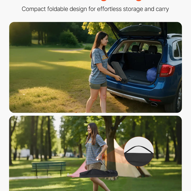 Saliekamais kempinga galds, viegls pārnēsājams alumīnija galds ar regulējamu augstumu, augšējo sieta plauktu un pārnēsāšanas somu, piemērots āra grilēšanai, piknikiem un ceļojumiem, sudraba krāsā