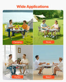 Saliekamais kempinga galds, viegls pārnēsājams alumīnija galds ar regulējamu augstumu, augšējo sieta plauktu un pārnēsāšanas somu, piemērots āra grilēšanai, piknikiem un ceļojumiem, sudraba krāsā