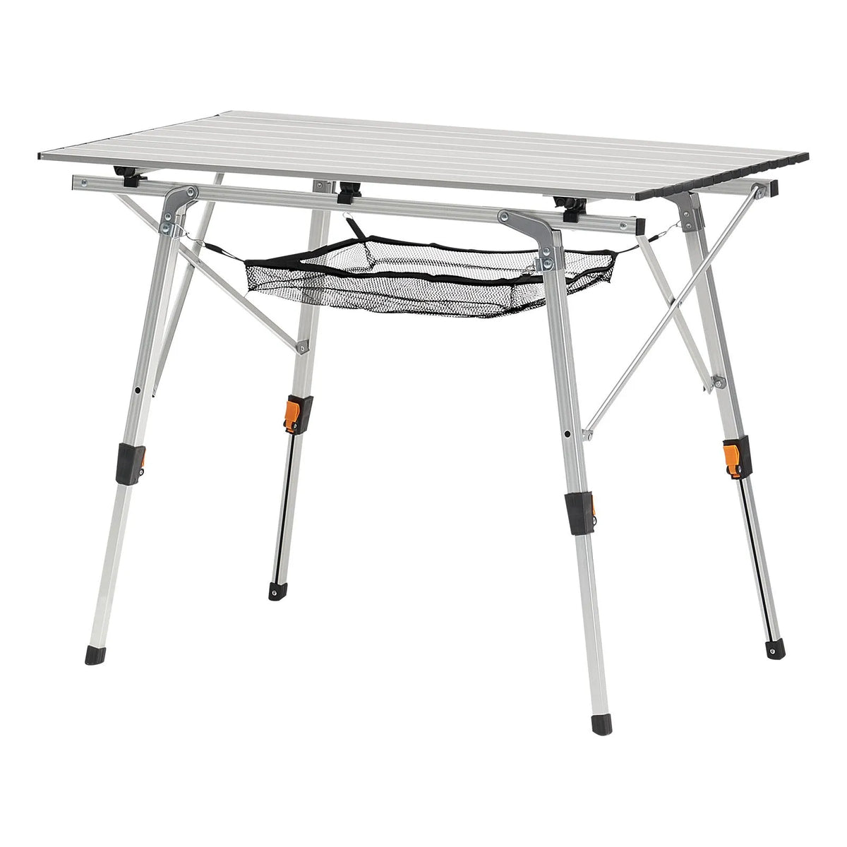 VEVOR Folding Camping Table, Lightweight Portable Aluminium Table with Adjustable Height, Mesh Top Shelf and Carry Bag, Suitable for Outdoor Grilling, Picnics and Camping, Silver
