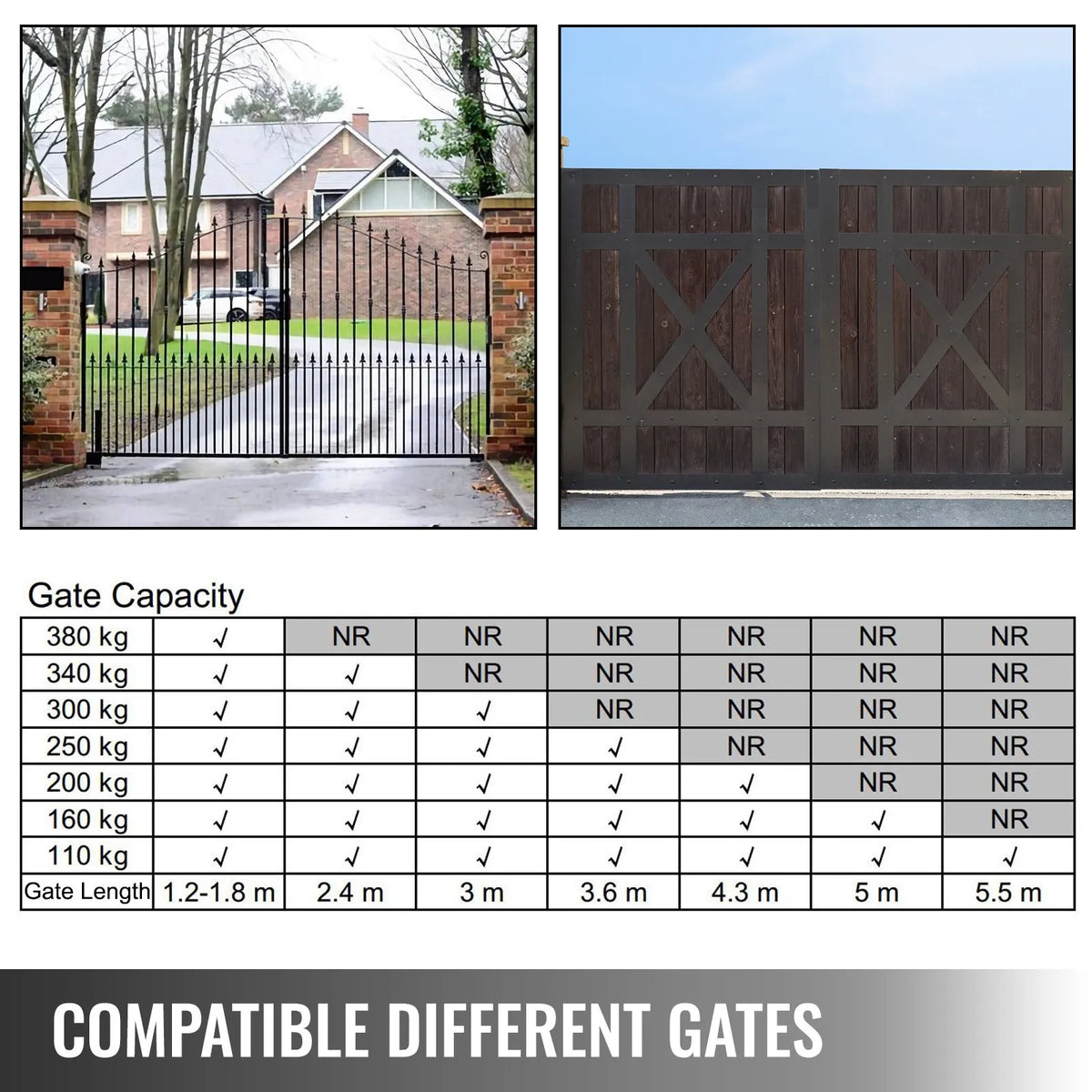 VEVOR Linear Swing Gate Opener 380 kg, with Remote Control, for Gates up to 5.5 m