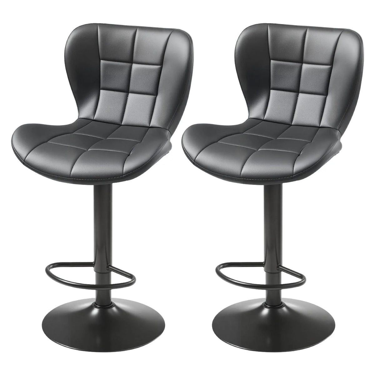VEVOR 2 pcs Modern Bar Stools with PU Leather Upholstery, Adjustable Height, Swivel Seat, Backrest and Footrest, Black