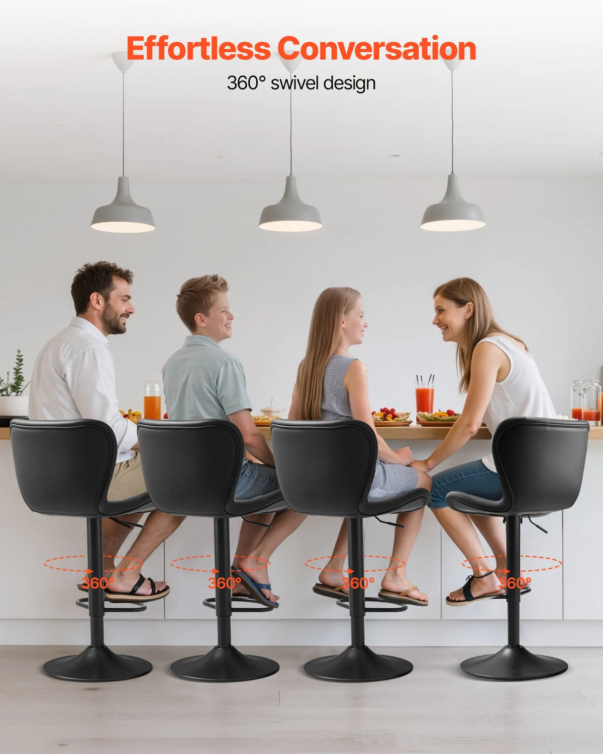 VEVOR 2 pcs Modern Bar Stools with PU Leather Upholstery, Adjustable Height, Swivel Seat, Backrest and Footrest, Black