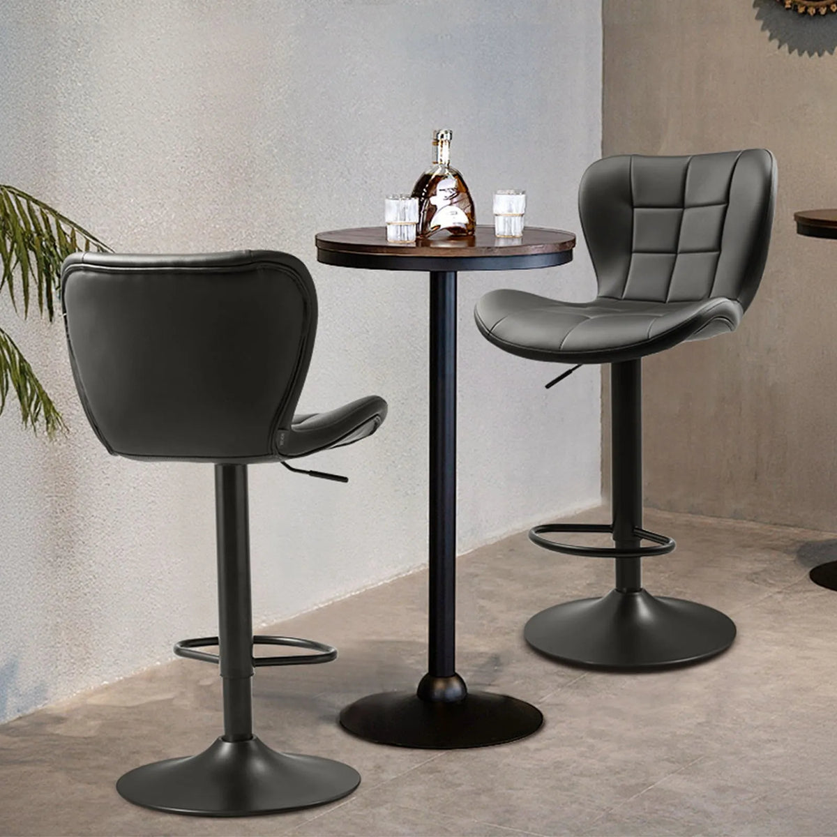 VEVOR 2 pcs Modern Bar Stools with PU Leather Upholstery, Adjustable Height, Swivel Seat, Backrest and Footrest, Black