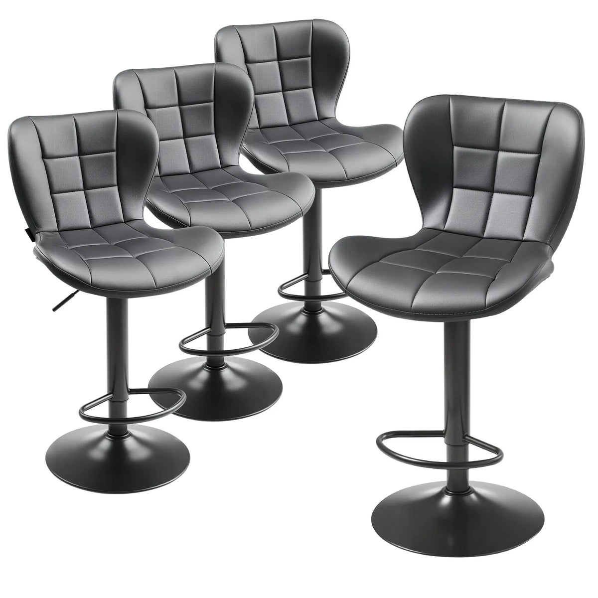VEVOR Bar Stool Set (4 pcs), Modern Height Adjustable Swivel Chairs with Backrest and Footrest, PU Leather Upholstery, No Armrests, Suitable for Kitchen Island, Bar Counter or Dining Room, Black