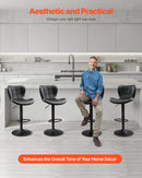 VEVOR bāra krēslu komplekts (4 gab.), moderni augstuma regulējami grozāmi krēsli ar atzveltni un kāju balstu, PU ādas apdari, bez roku balstiem, piemēroti virtuves salai, bāra letei vai ēdamistabai, melni