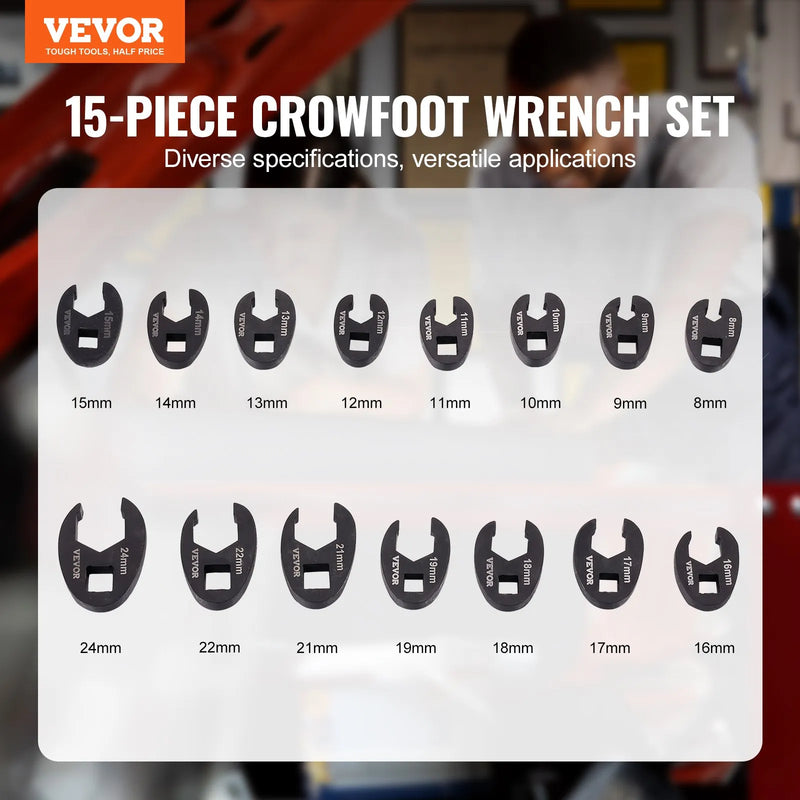 Crowfoot tipa atslēgu komplekts ar 12,7 mm stiprinājuma izmēru.