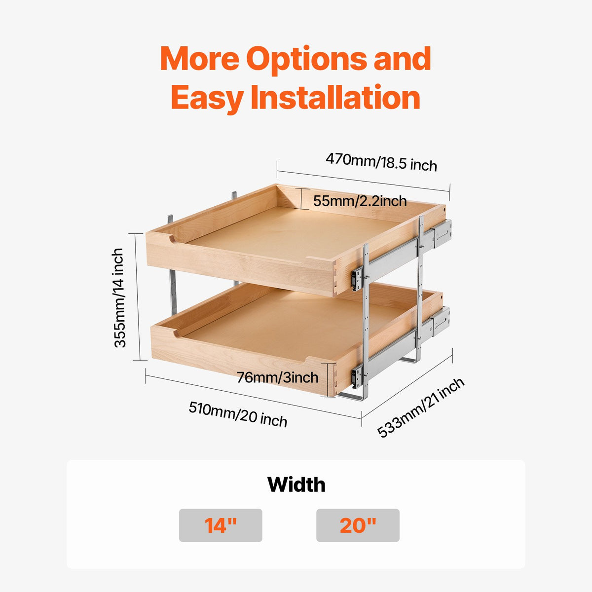 VEVOR Two-Tier Pull-Out Cabinet Organiser with Soft Close, 508 x 533 mm, Wood