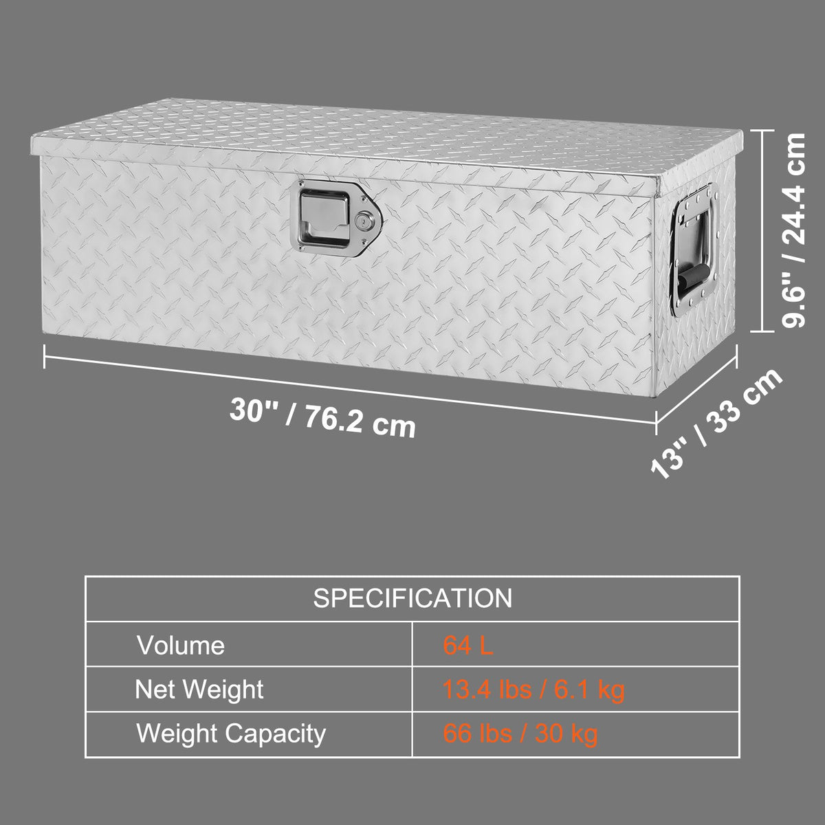 VEVOR smagā tipa alumīnija instrumentu kaste - 30 × 13 × 9,6 cm, sudraba krāsā, ar rokturi, atslēgu slēdzeni, piemērota kravas automašīnām, piekabēm un kemperiem