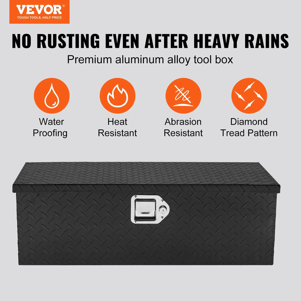 VEVOR Heavy-Duty Aluminium Tool Box for Truck Bed, Diamond Plate Storage Box with Side Handle and Locking Lid, Organiser for Pickups, Trucks, Campers and Trailers, 762 × 330 × 244 mm, Black