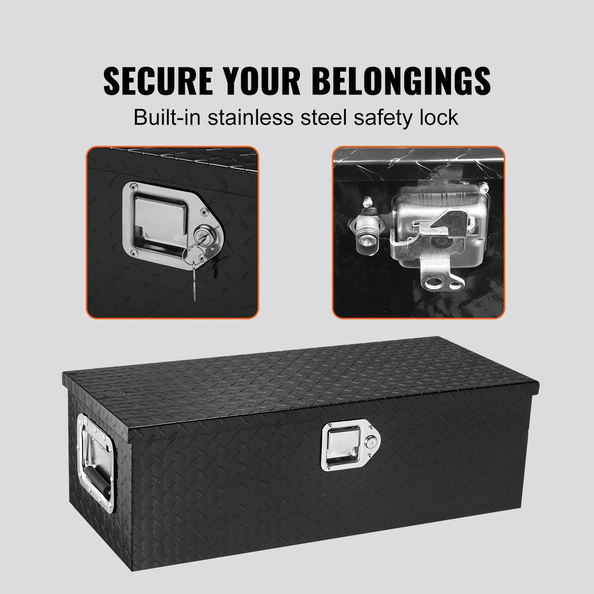 VEVOR Heavy-Duty Aluminium Tool Box for Truck Bed, Diamond Plate Storage Box with Side Handle and Locking Lid, Organiser for Pickups, Trucks, Campers and Trailers, 762 × 330 × 244 mm, Black