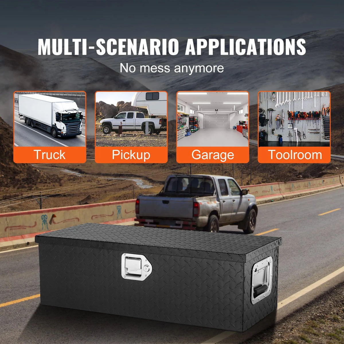 VEVOR Heavy-Duty Aluminium Tool Box for Truck Bed, Diamond Plate Storage Box with Side Handle and Locking Lid, Organiser for Pickups, Trucks, Campers and Trailers, 762 × 330 × 244 mm, Black