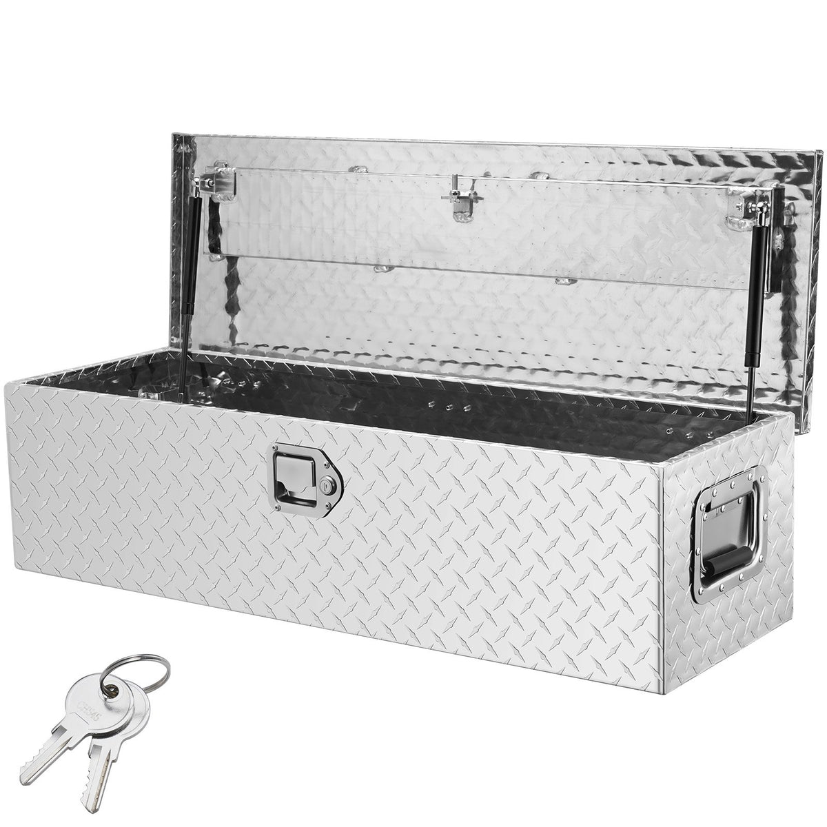 Heavy-duty aluminium tool box 990×330×255 mm, silver, with handle and lock, suitable for trucks, trailers and campers
