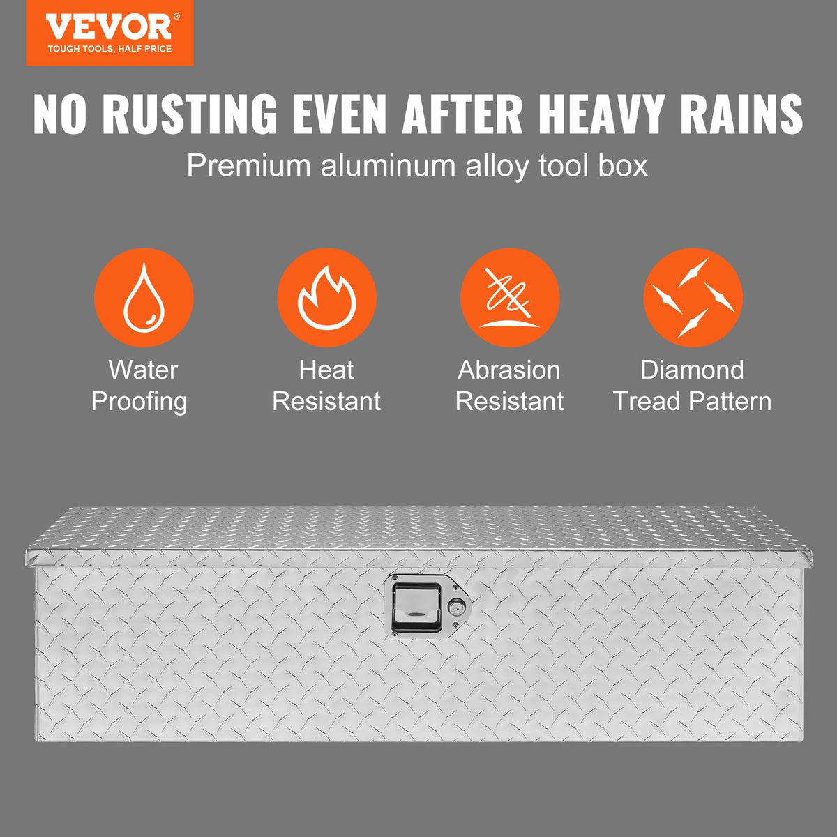 Heavy-duty aluminium tool box 990×330×255 mm, silver, with handle and lock, suitable for trucks, trailers and campers