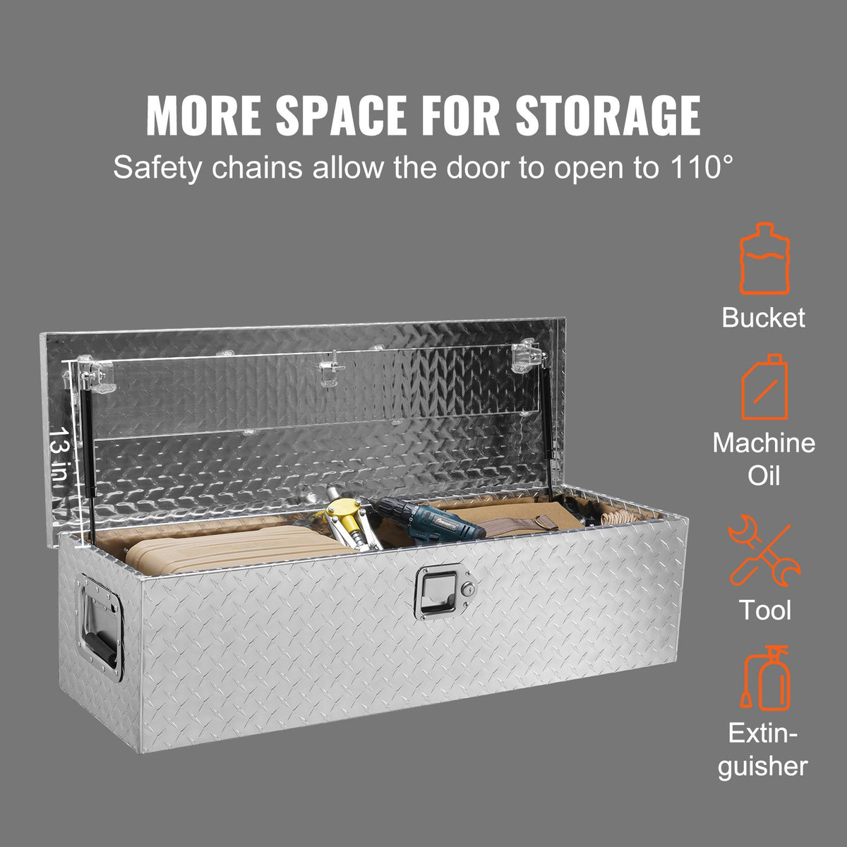 Heavy-duty aluminium tool box 990×330×255 mm, silver, with handle and lock, suitable for trucks, trailers and campers