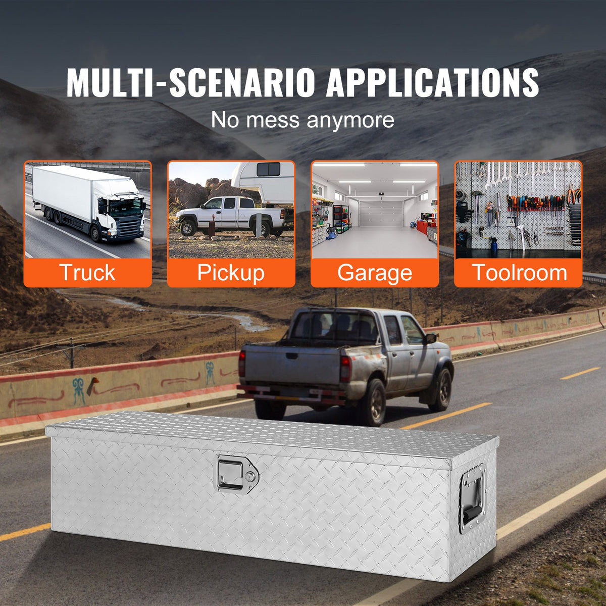 Heavy-duty aluminium tool box 990×330×255 mm, silver, with handle and lock, suitable for trucks, trailers and campers