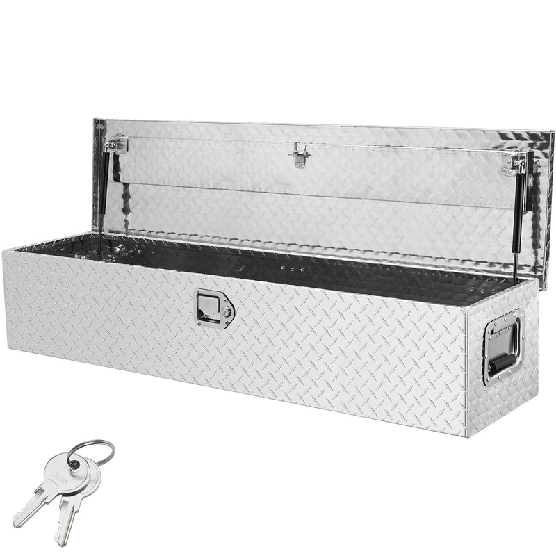 VEVOR smaga darba alumīnija instrumentu kaste, dimanta plāksne, sānu rokturis, slēdzene ar atslēgām, uzglabāšanas kaste pikapiem, RV un piekabēm, 122 x 38 x 38 cm, sudraba