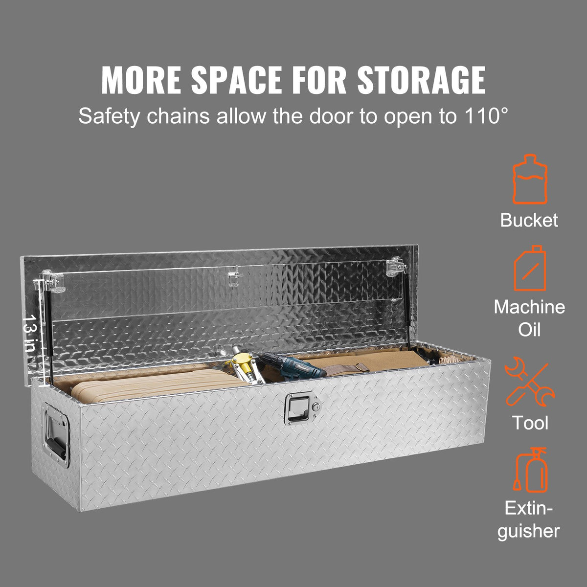 VEVOR Heavy-Duty Aluminium Tool Box, Diamond Plate, Side Handles, Lock with Keys, Storage Box for Pickups, RVs and Trailers, 122 x 38 x 38 cm, Silver