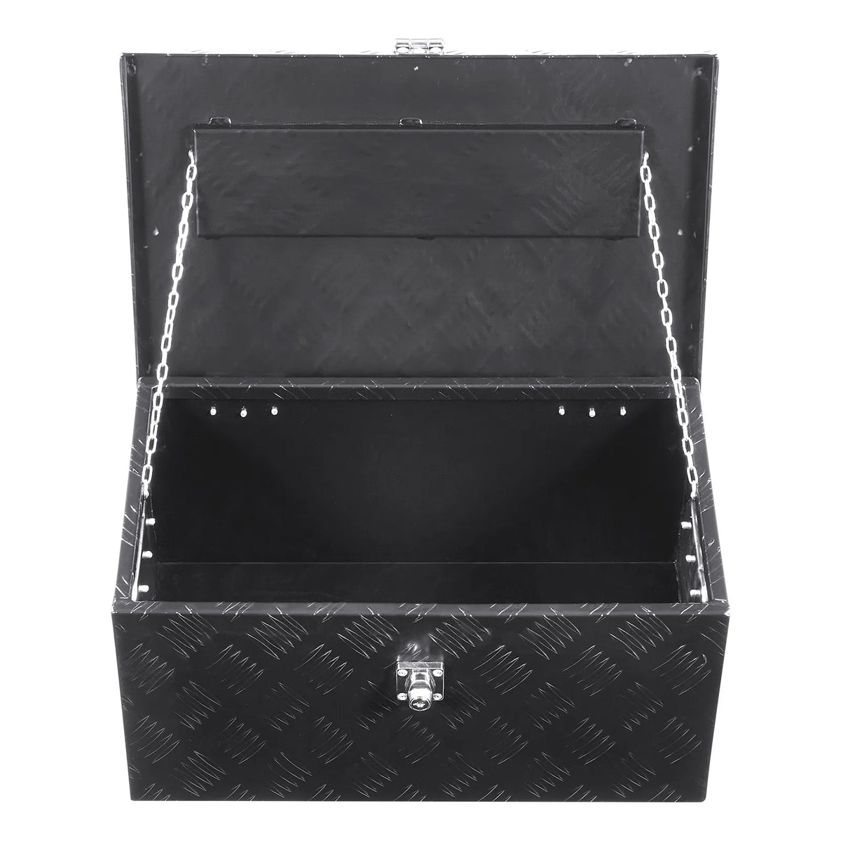 VEVOR smagās slodzes alumīnija kravas automašīnas instrumentu kaste, 508×304,8×241,3 mm rievota uzglabāšanas kaste ar sānu rokturi un slēdzeni ar atslēgām, melna, piemērota piekabēm, pikapiem un kemperiem