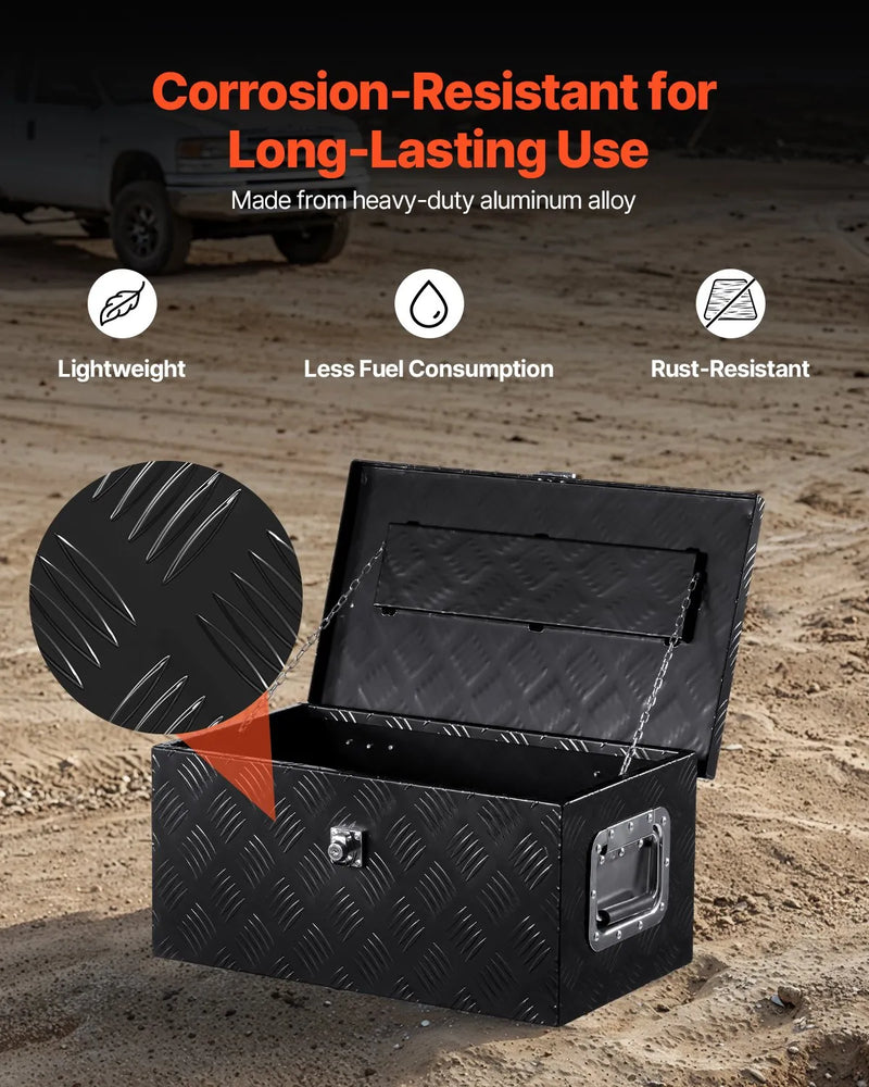 VEVOR smagās slodzes alumīnija kravas automašīnas instrumentu kaste, 508×304,8×241,3 mm rievota uzglabāšanas kaste ar sānu rokturi un slēdzeni ar atslēgām, melna, piemērota piekabēm, pikapiem un kemperiem