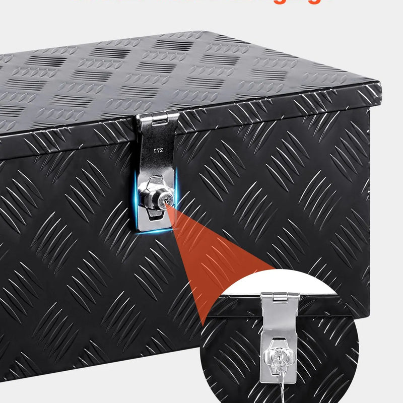 VEVOR smagās slodzes alumīnija kravas automašīnas instrumentu kaste, 508×304,8×241,3 mm rievota uzglabāšanas kaste ar sānu rokturi un slēdzeni ar atslēgām, melna, piemērota piekabēm, pikapiem un kemperiem