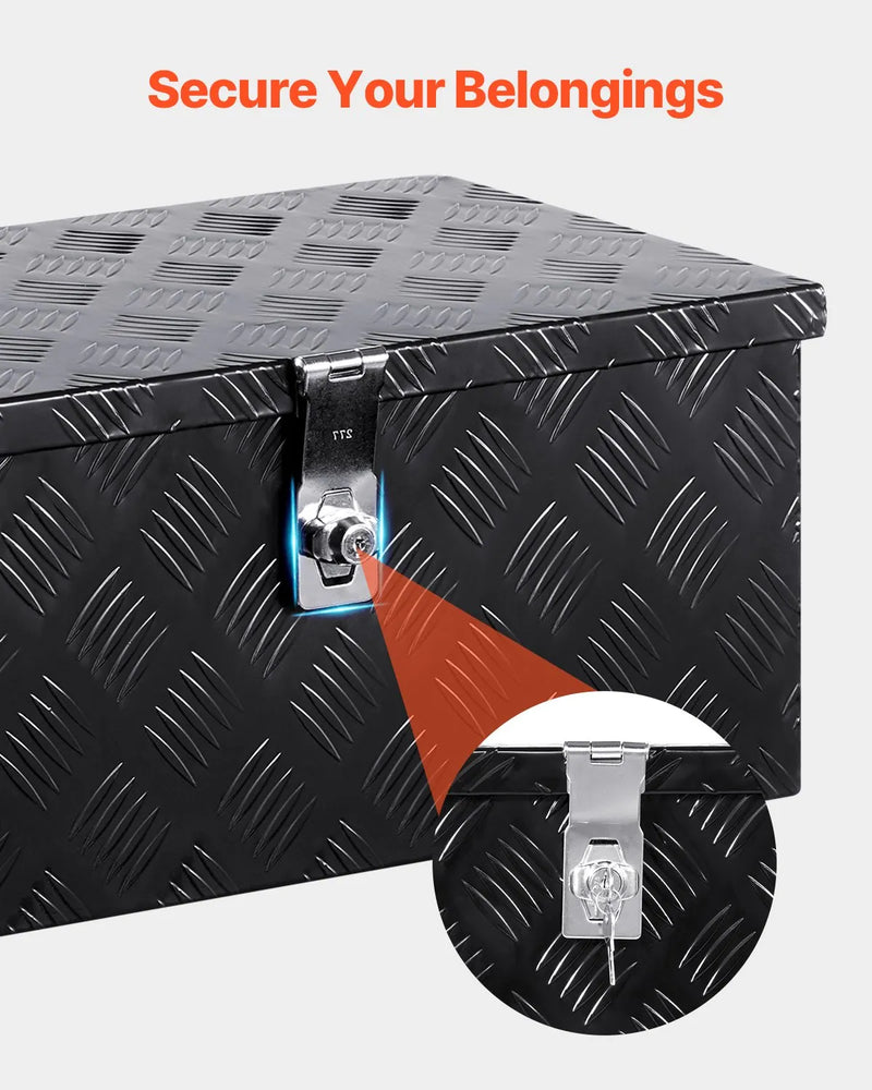 VEVOR smagās slodzes alumīnija kravas automašīnas instrumentu kaste, 508×304,8×241,3 mm rievota uzglabāšanas kaste ar sānu rokturi un slēdzeni ar atslēgām, melna, piemērota piekabēm, pikapiem un kemperiem