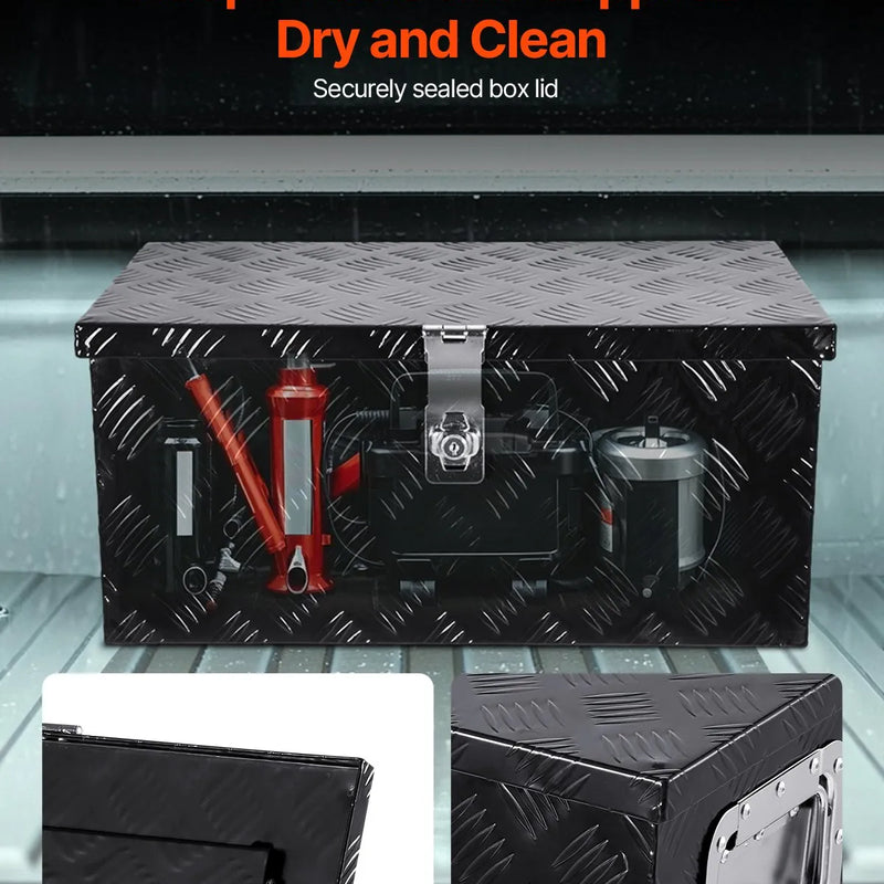 VEVOR smagās slodzes alumīnija kravas automašīnas instrumentu kaste, 508×304,8×241,3 mm rievota uzglabāšanas kaste ar sānu rokturi un slēdzeni ar atslēgām, melna, piemērota piekabēm, pikapiem un kemperiem