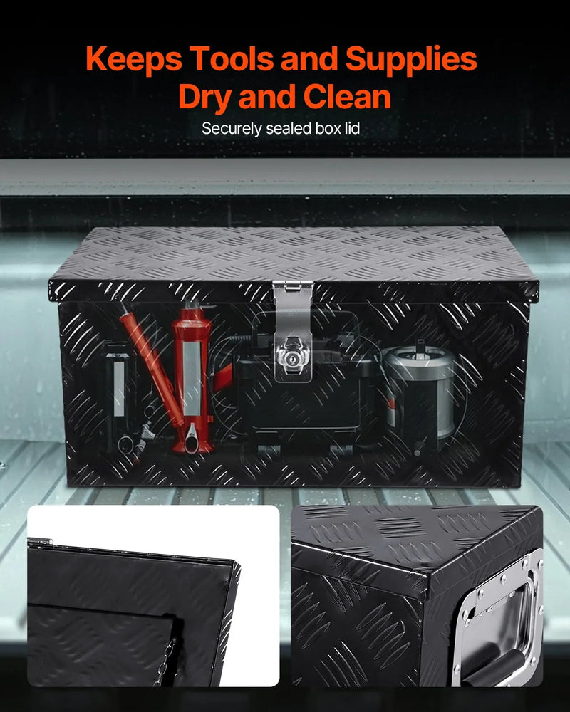 VEVOR smagās slodzes alumīnija kravas automašīnas instrumentu kaste, 508×304,8×241,3 mm rievota uzglabāšanas kaste ar sānu rokturi un slēdzeni ar atslēgām, melna, piemērota piekabēm, pikapiem un kemperiem