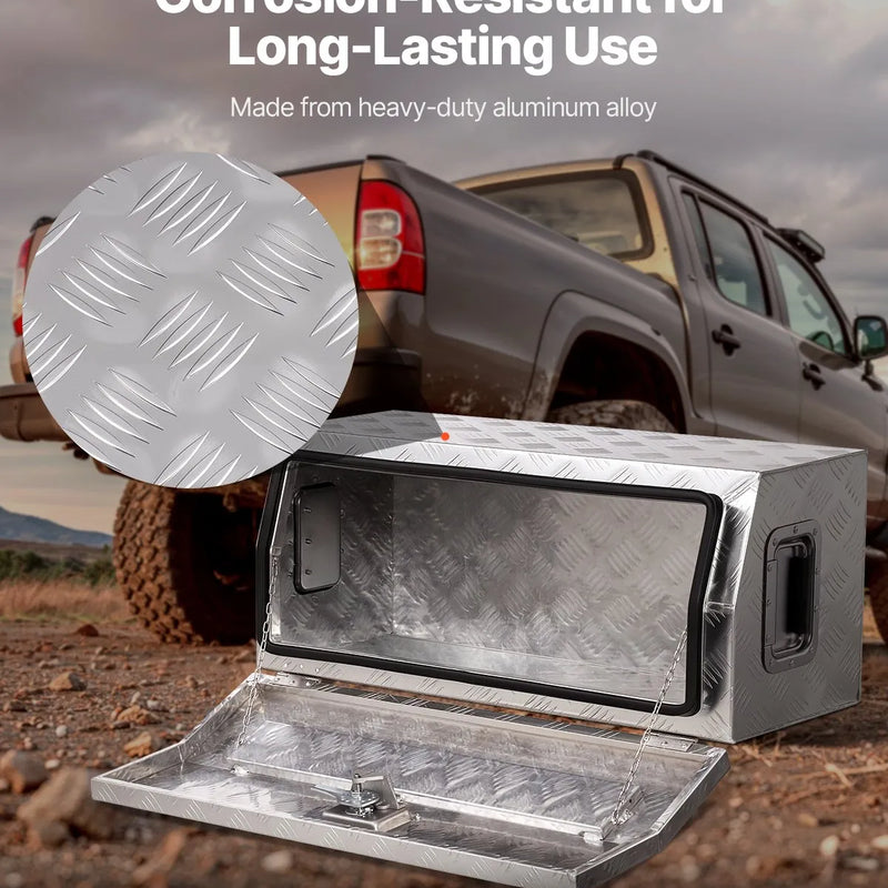 VEVOR smagās slodzes alumīnija kravas automašīnas instrumentu kaste, 762×330,2×330,2 mm rievota uzglabāšanas kaste ar sānu rokturi un T veida slēdzeni ar atslēgām, sudraba krāsa, piemērota piekabēm, pikapiem un kemperiem
