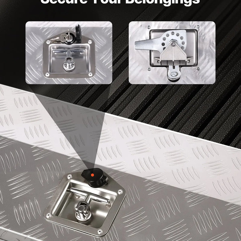 VEVOR smagās slodzes alumīnija kravas automašīnas instrumentu kaste, 762×330,2×330,2 mm rievota uzglabāšanas kaste ar sānu rokturi un T veida slēdzeni ar atslēgām, sudraba krāsa, piemērota piekabēm, pikapiem un kemperiem