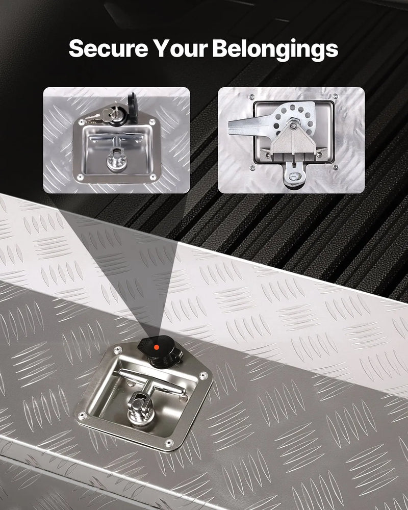 VEVOR smagās slodzes alumīnija kravas automašīnas instrumentu kaste, 762×330,2×330,2 mm rievota uzglabāšanas kaste ar sānu rokturi un T veida slēdzeni ar atslēgām, sudraba krāsa, piemērota piekabēm, pikapiem un kemperiem