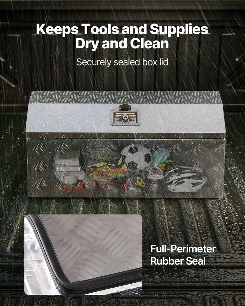 VEVOR smagās slodzes alumīnija kravas automašīnas instrumentu kaste, 762×330,2×330,2 mm rievota uzglabāšanas kaste ar sānu rokturi un T veida slēdzeni ar atslēgām, sudraba krāsa, piemērota piekabēm, pikapiem un kemperiem