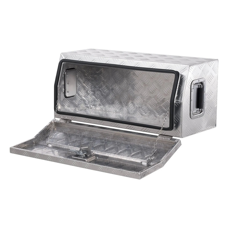 VEVOR smagās slodzes alumīnija kravas automašīnas instrumentu kaste, 762×330,2×330,2 mm rievota uzglabāšanas kaste ar sānu rokturi un T veida slēdzeni ar atslēgām, sudraba krāsa, piemērota piekabēm, pikapiem un kemperiem