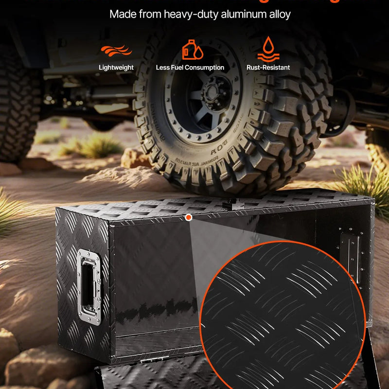 VEVOR smagās slodzes alumīnija kravas automašīnas instrumentu kaste, 762×330,2×243,84 mm rievota uzglabāšanas kaste ar sānu rokturi un slēdzeni ar atslēgām, melna, piemērota piekabēm, pikapiem un kemperiem