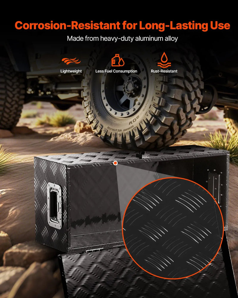 VEVOR smagās slodzes alumīnija kravas automašīnas instrumentu kaste, 762×330,2×243,84 mm rievota uzglabāšanas kaste ar sānu rokturi un slēdzeni ar atslēgām, melna, piemērota piekabēm, pikapiem un kemperiem