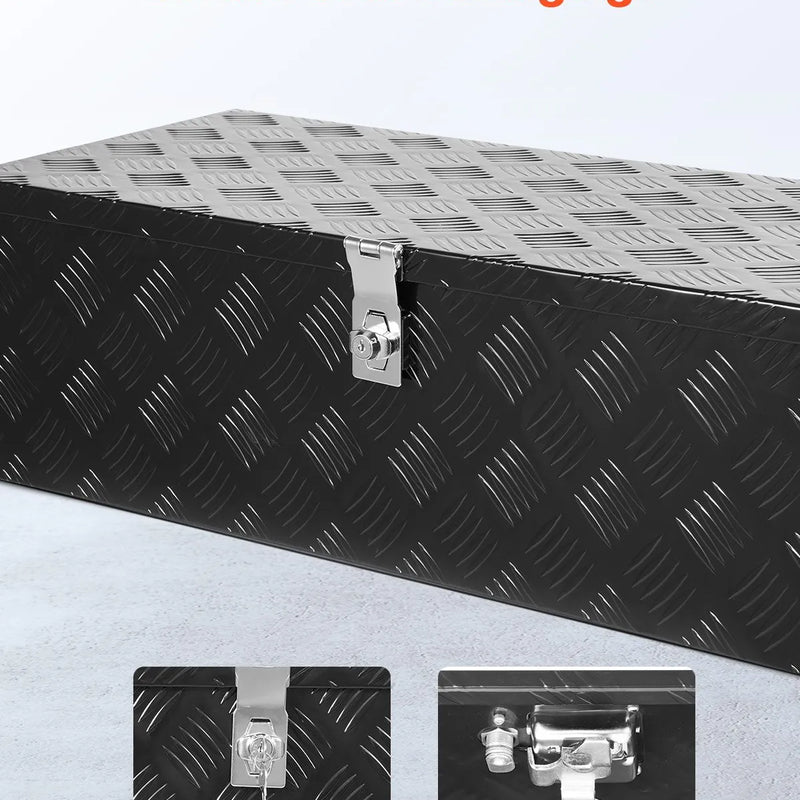VEVOR smagās slodzes alumīnija kravas automašīnas instrumentu kaste, 762×330,2×243,84 mm rievota uzglabāšanas kaste ar sānu rokturi un slēdzeni ar atslēgām, melna, piemērota piekabēm, pikapiem un kemperiem