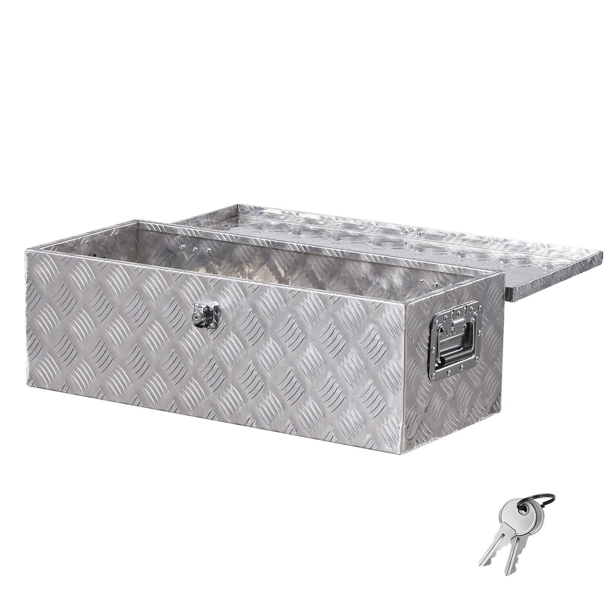 VEVOR Heavy-Duty Aluminium Tool Box with Ribbed Lid, Side Handles and Lock, 762×330×244 mm, Silver